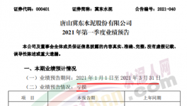 冀東水泥預虧！一季度凈利潤虧損4000–6000萬元！