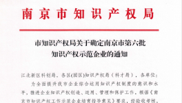 喜報！南京永能新材料有限公司獲選南京市知識產(chǎn)權(quán)示范企業(yè)！